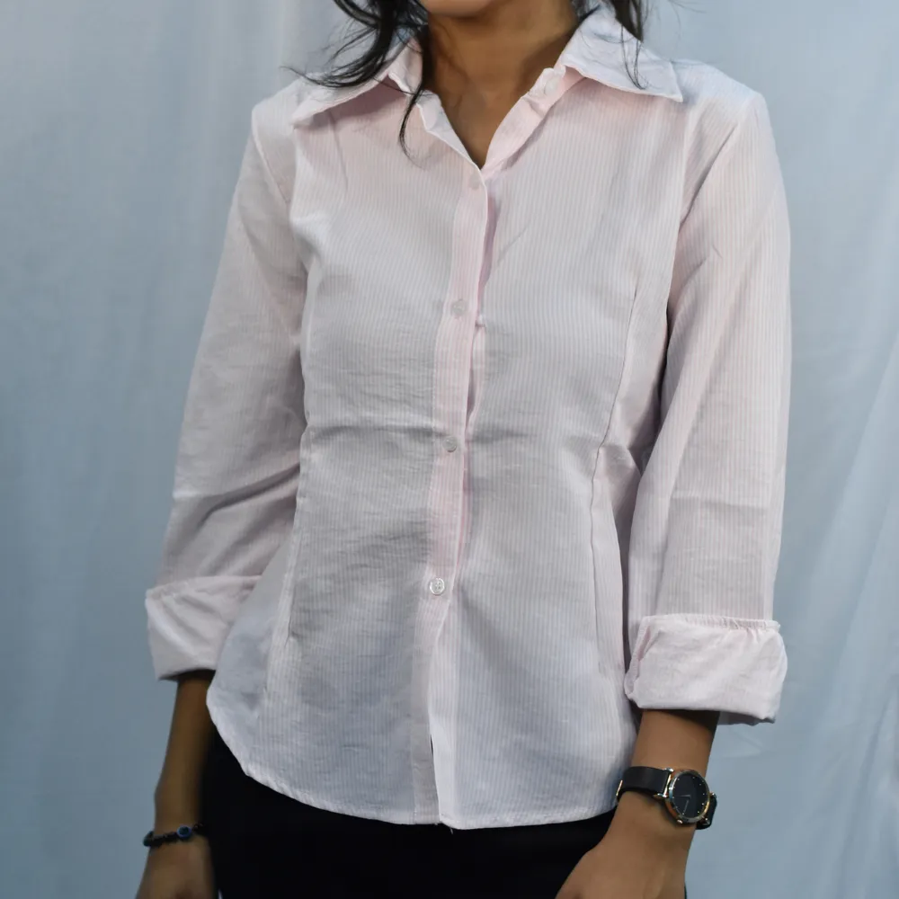 NYVAZ Women's Blush Pinstripe Corset Back Shirt