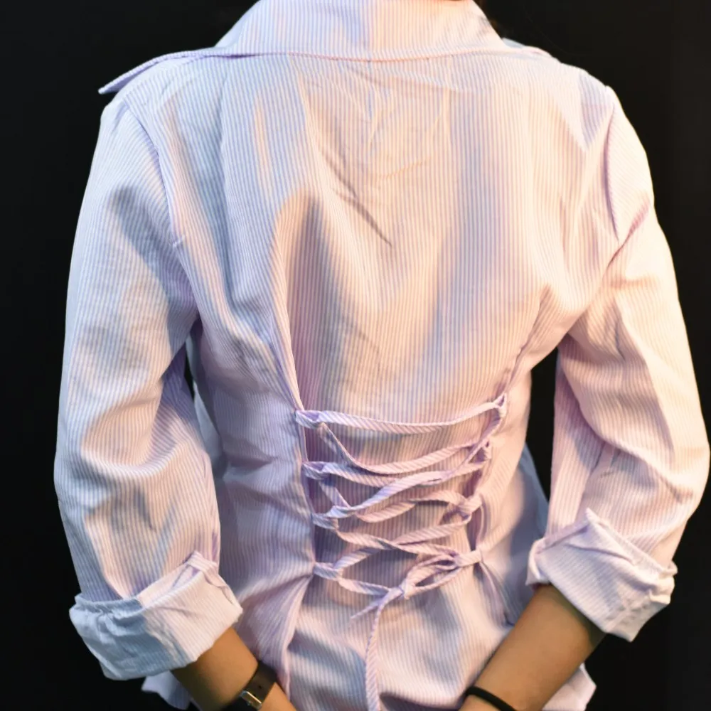 NYVAZ Women's Lavender Pinstripe Corset Back Shirt
