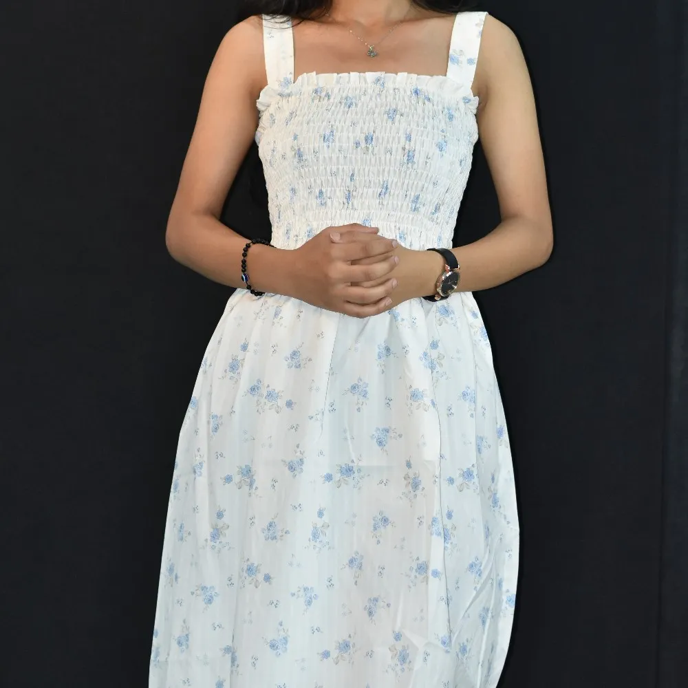 NYVAZ Women's Blue Blossom Smocked Midi Dress