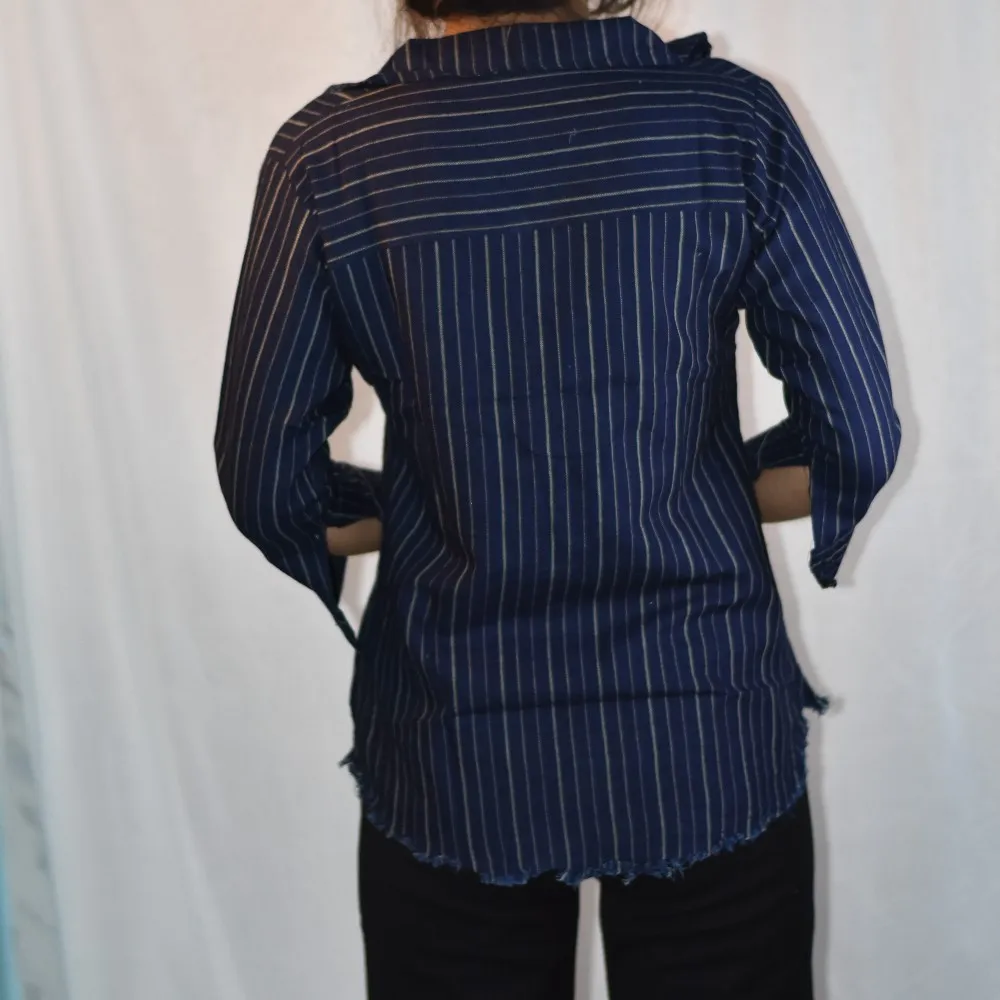 NYVAZ Women's Navy Pinstripe Casual Shirt
