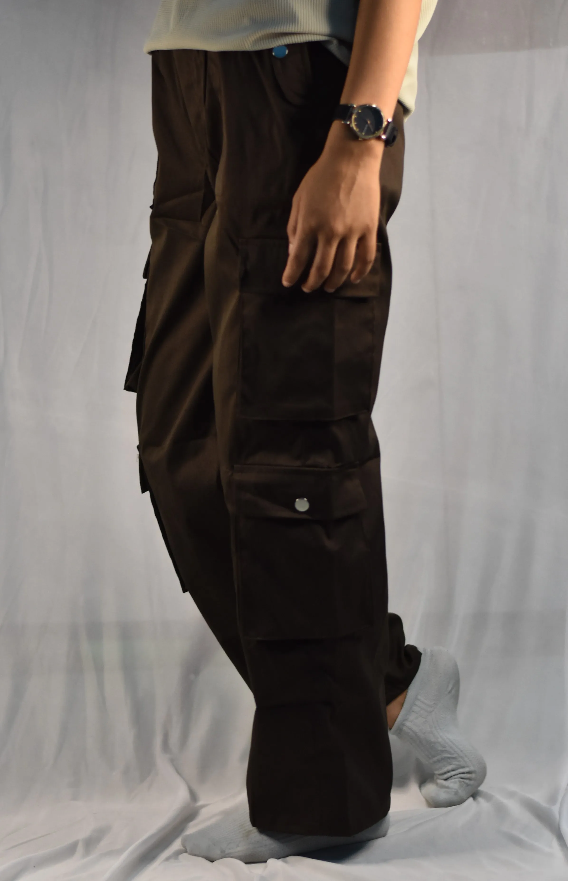 Women's Dark Mocha Brown Wide Leg Cargo Pants