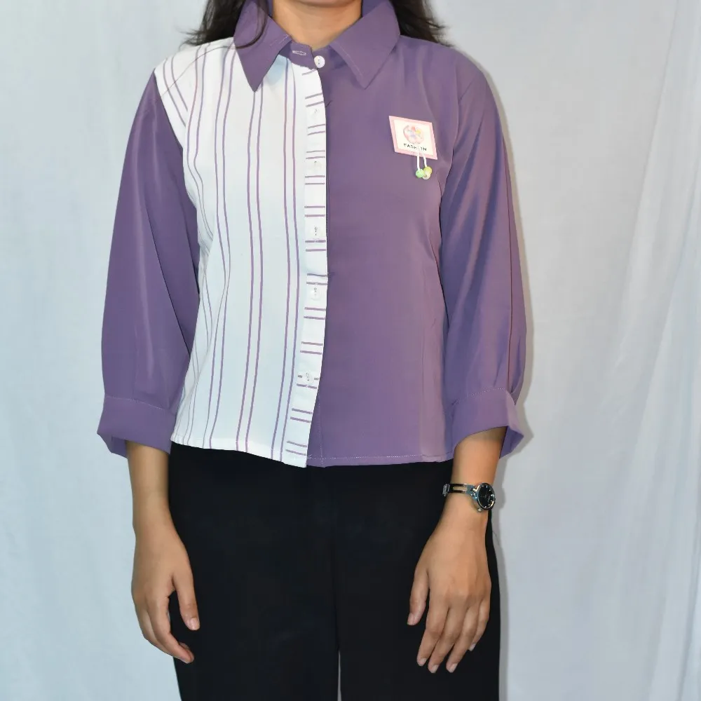 NYVAZ Women's Lavender Color Block Stripe Shirt