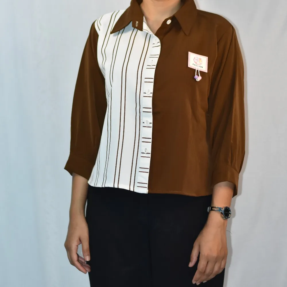 NYVAZ Women's Mocha Color Block Stripe Shirt