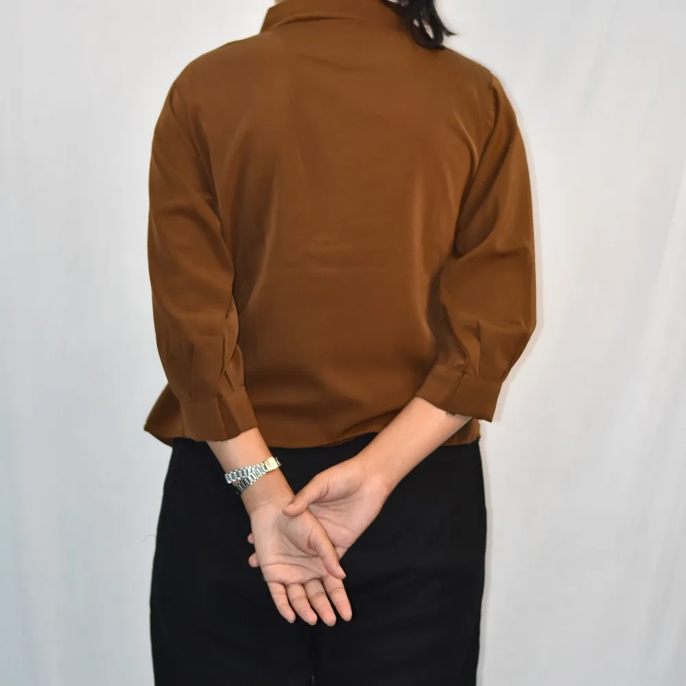 NYVAZ Women's Mocha Color Block Stripe Shirt