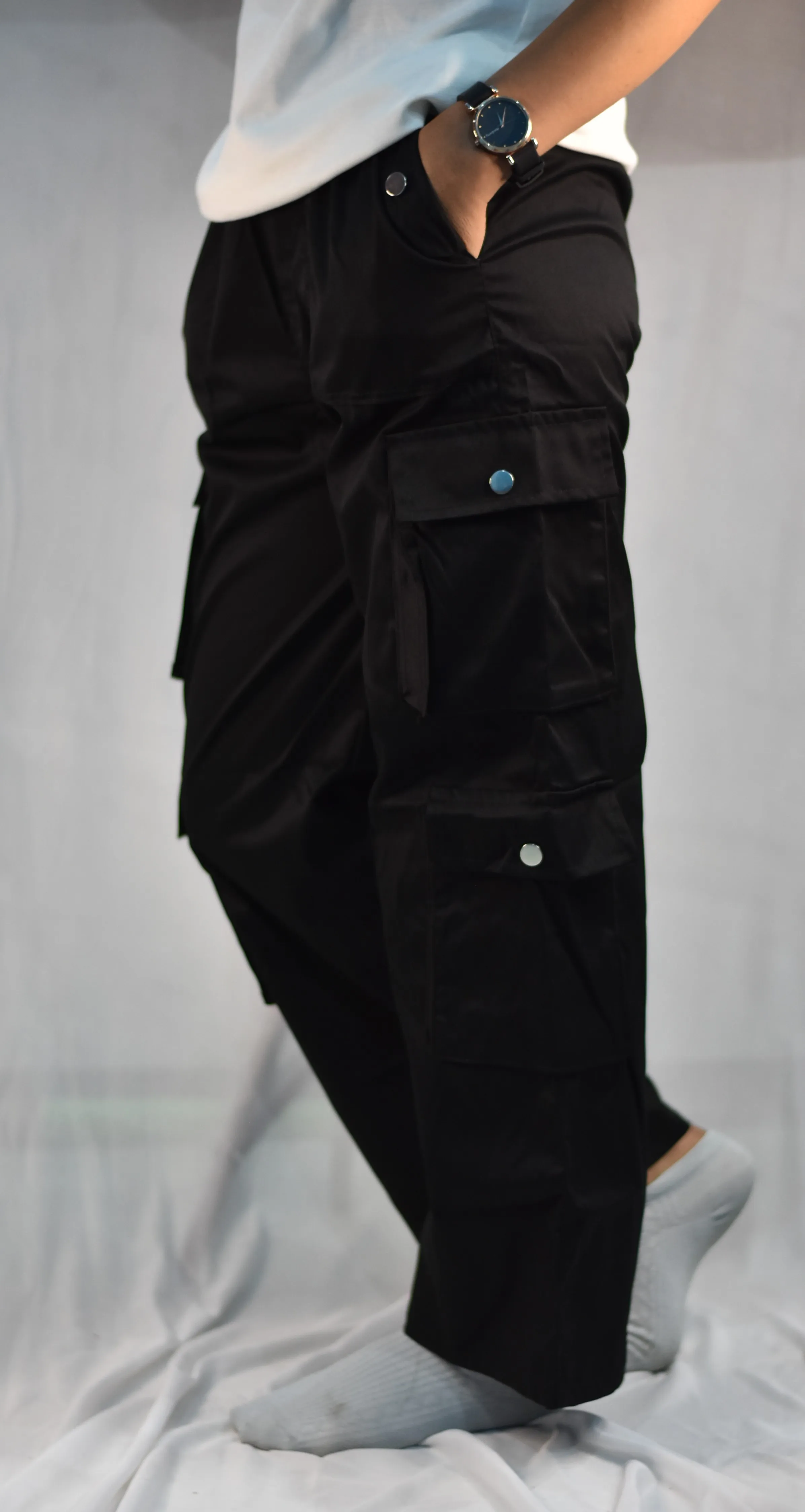 Girls black Wide Leg Cargo Pants