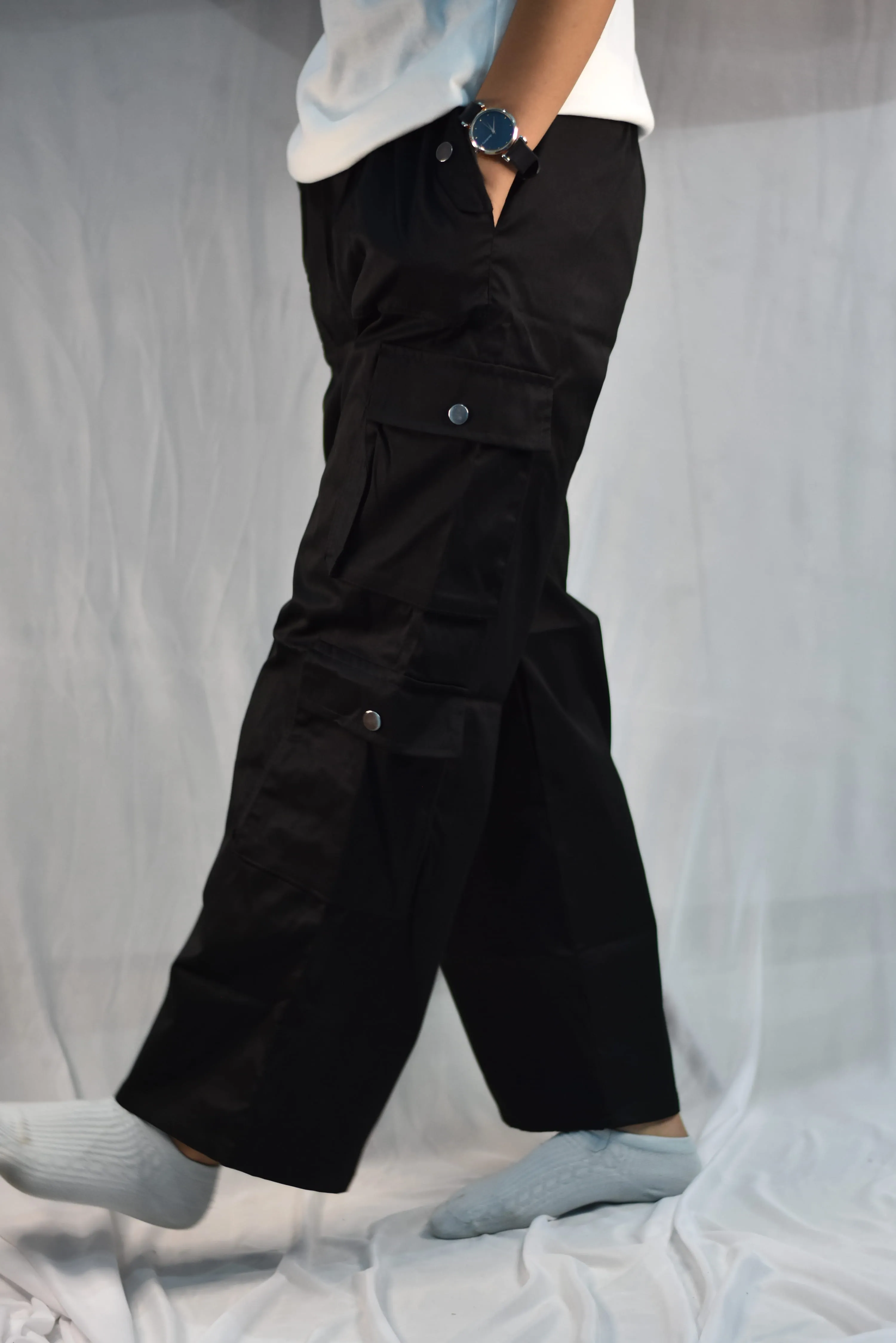 Girls black Wide Leg Cargo Pants