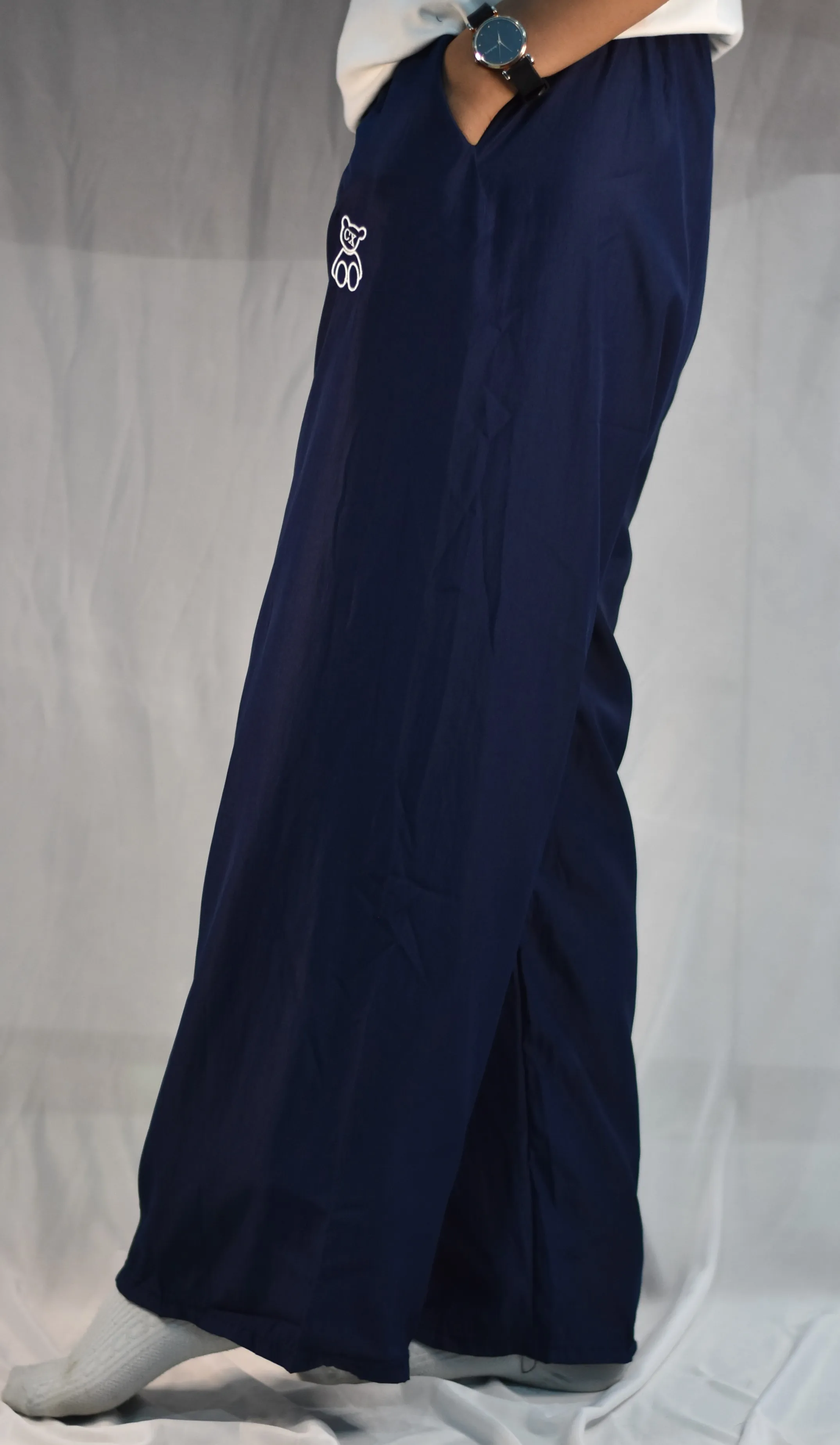 Nyvaz Women's Navy Blue Wide Leg Palazzo Pants with Pockets