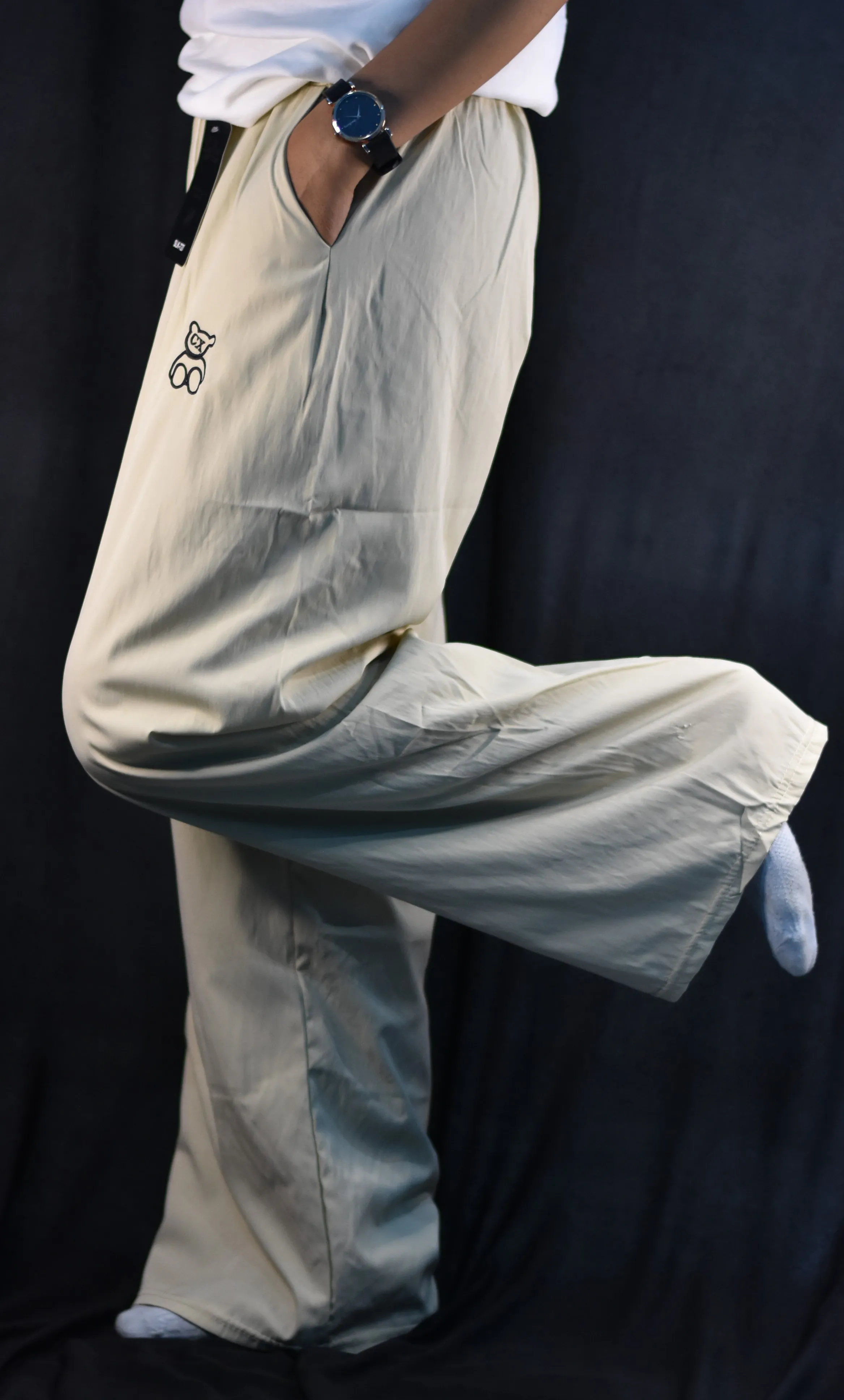 Women's Off White Embroidered Wide Leg Lounge Pants