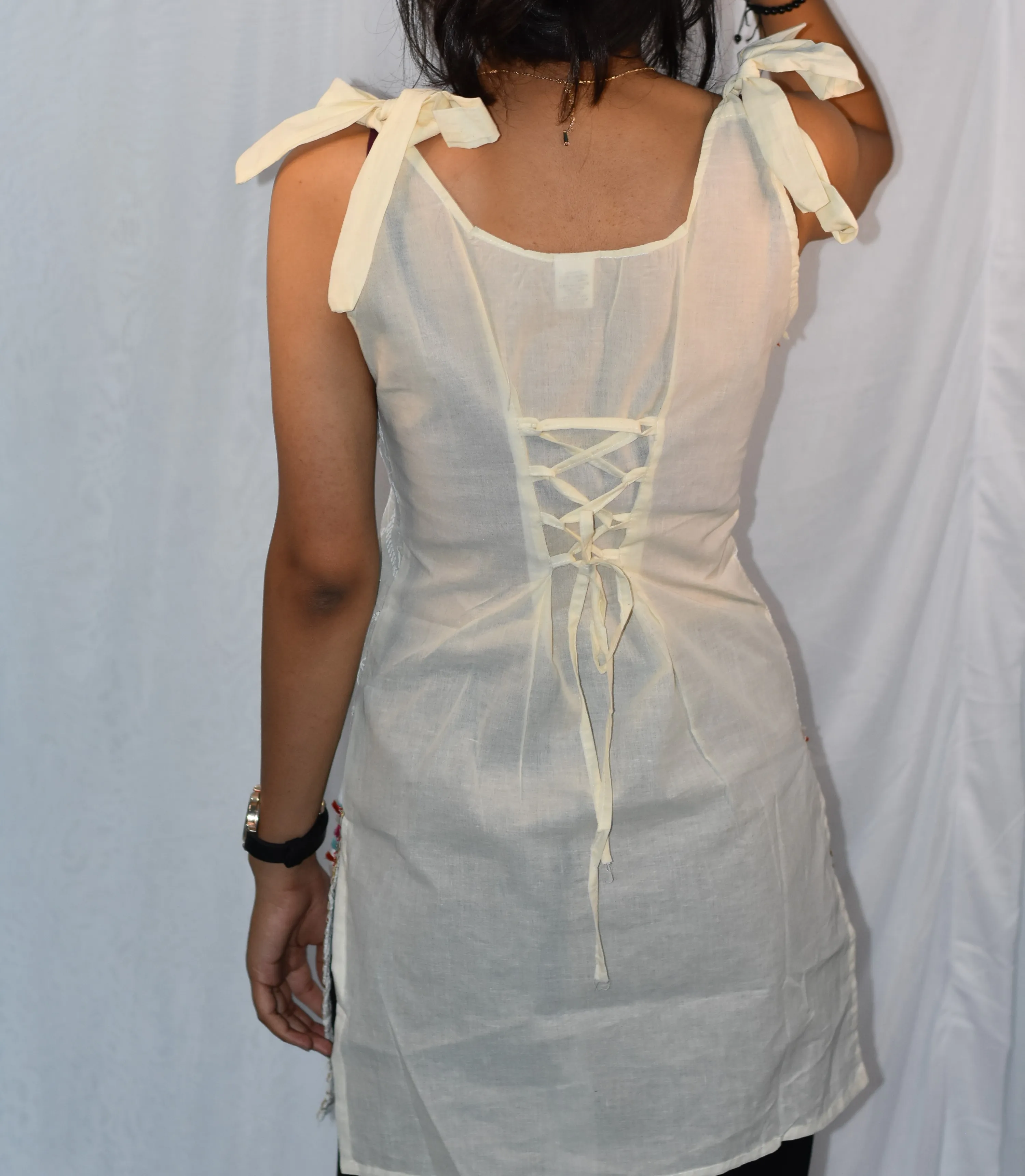 Noor Embroidered Cotton Tie-Back Kurti