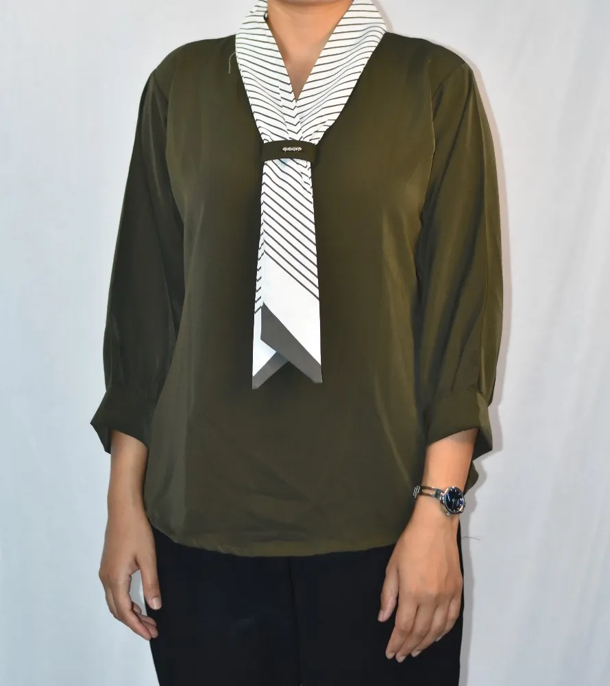 NYVAZ Women's Olive Green Tie-Neck Formal Top