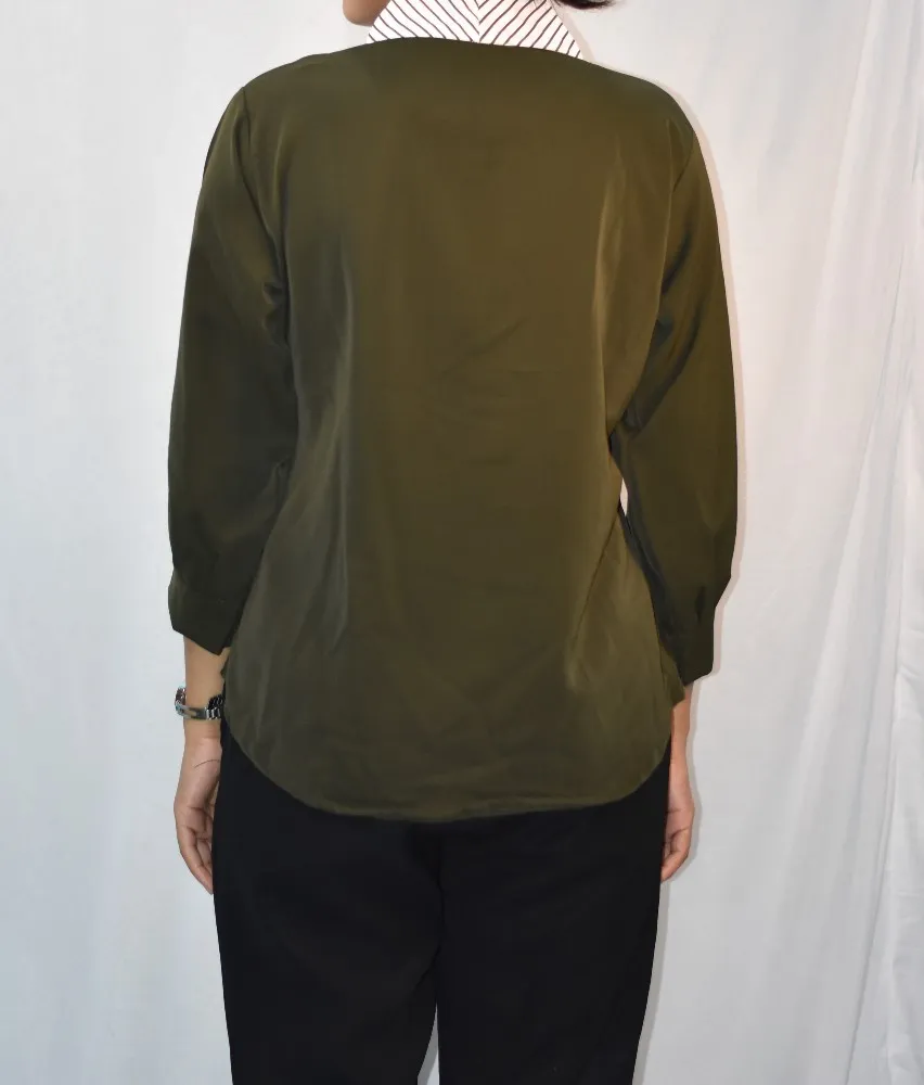 NYVAZ Women's Olive Green Tie-Neck Formal Top
