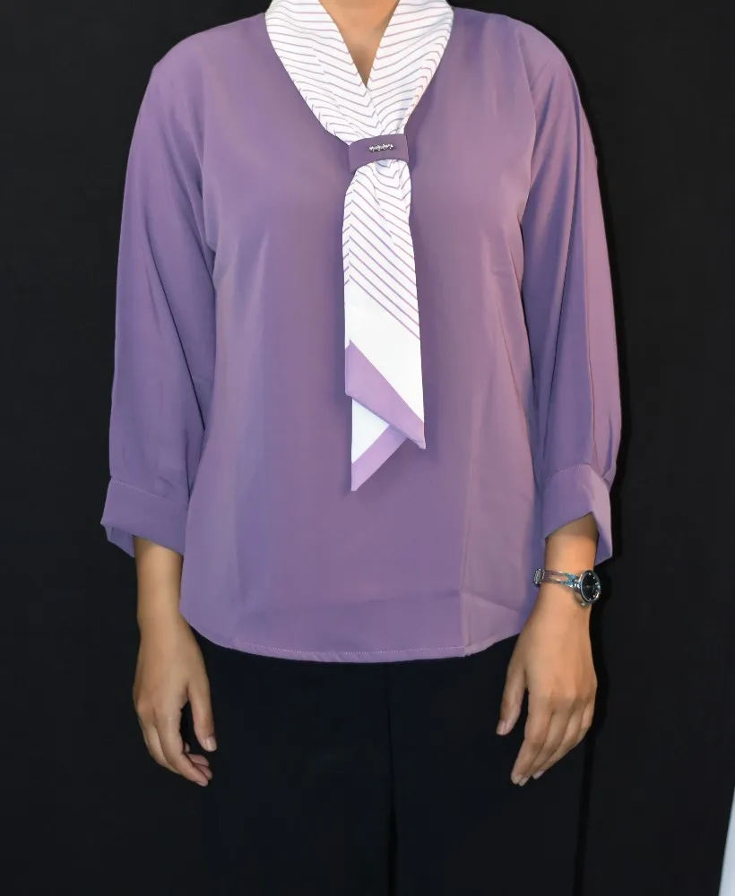 NYVAZ Women's Lavender Tie-Neck Formal Top