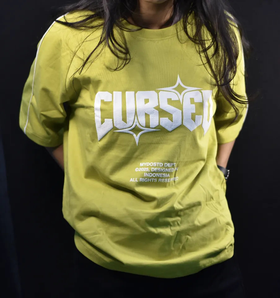 NYVAZ Women's Oversized Graphic Printed Cotton T-Shirt – Lime Green "CURSED" Edition