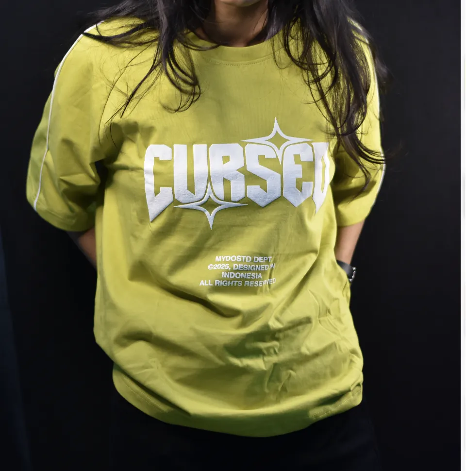 NYVAZ Women's Oversized Graphic Printed Cotton T-Shirt – Lime Green "CURSED" Edition