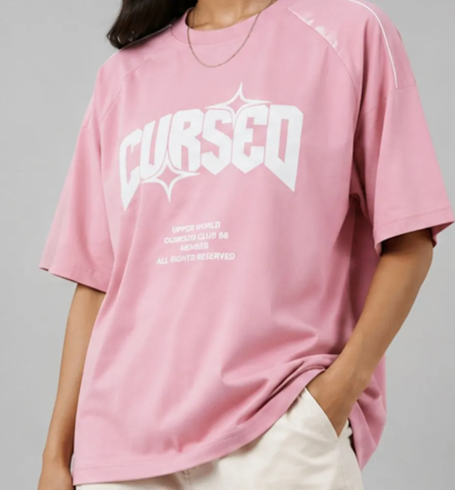 NYVAZ Women's Pink Cursed Graphic Cotton T-Shirt