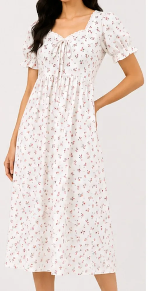 NYVAZ Women's White Floral Print Cotton Midi Dress