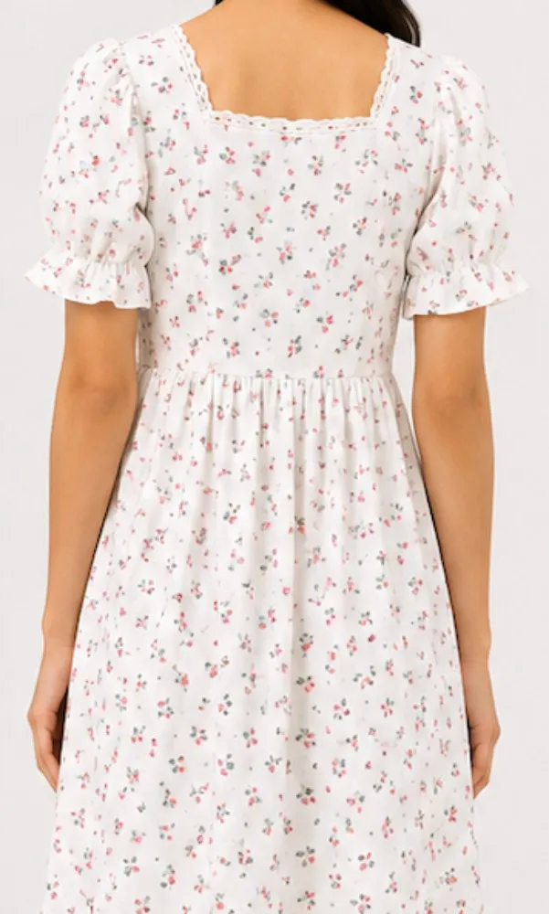 NYVAZ Women's White Floral Print Cotton Midi Dress