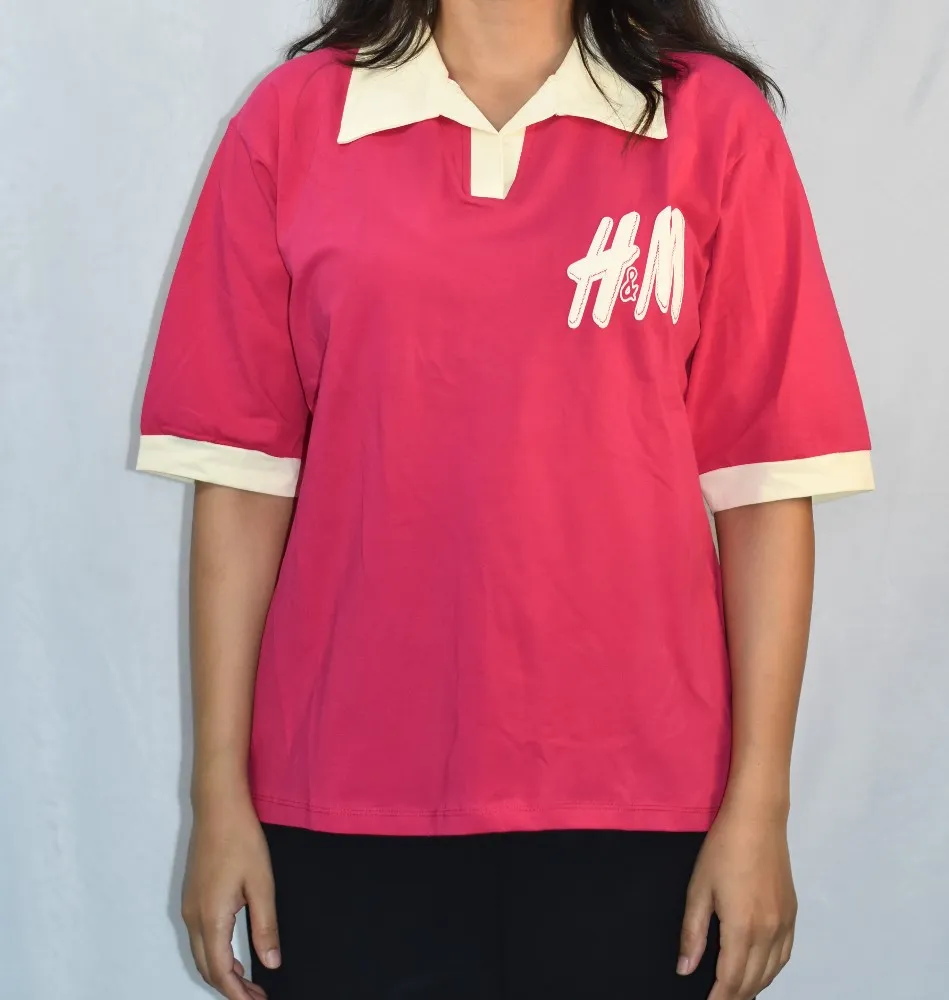 NYVAZ Women's Pink Contrast Collar Polo T-Shirt