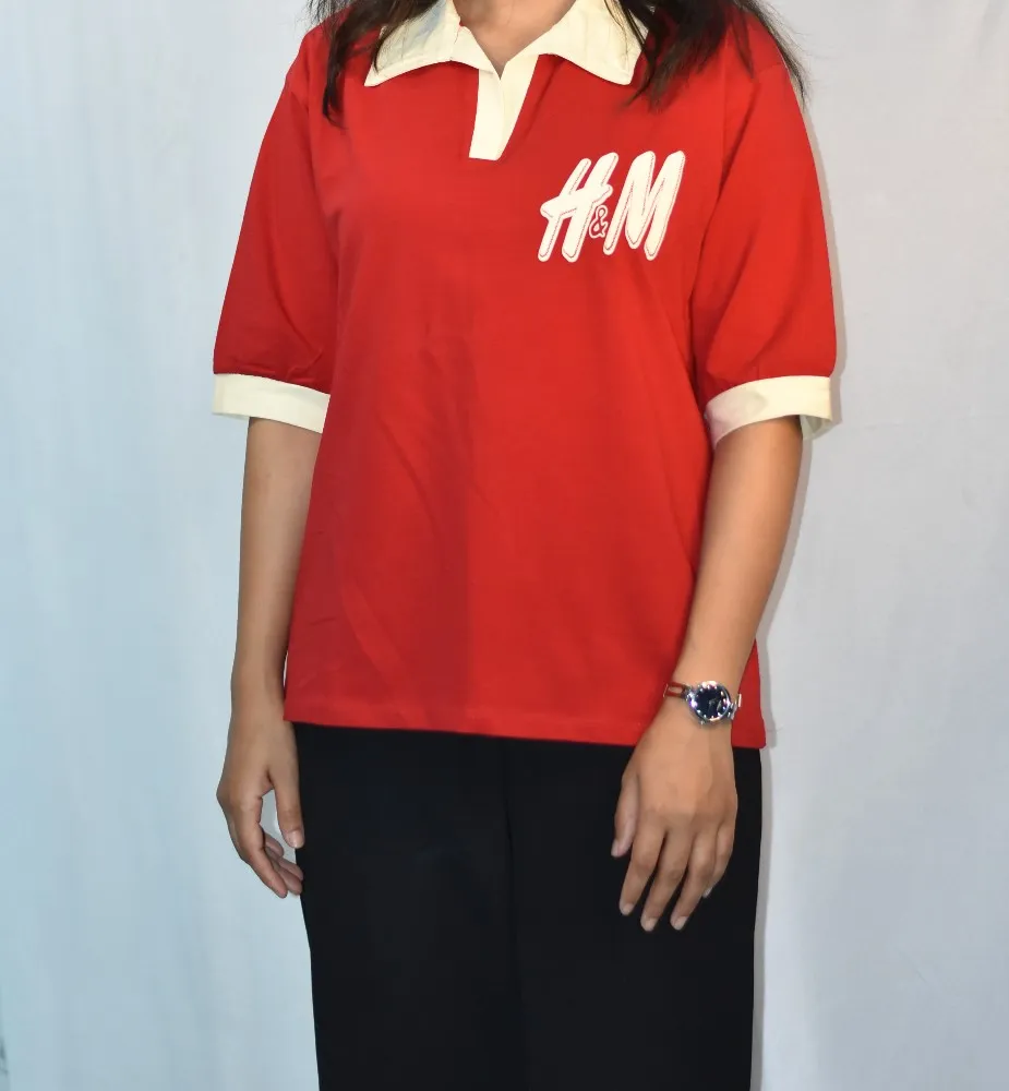 NYVAZ Women's Red Contrast Collar Polo T-Shirt