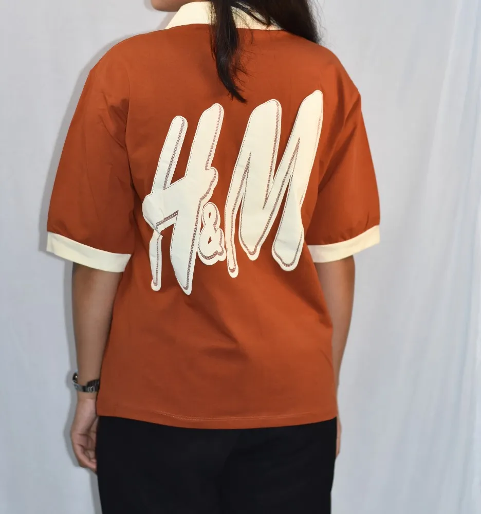 NYVAZ Women's Rust Orange Contrast Collar Polo T-Shirt