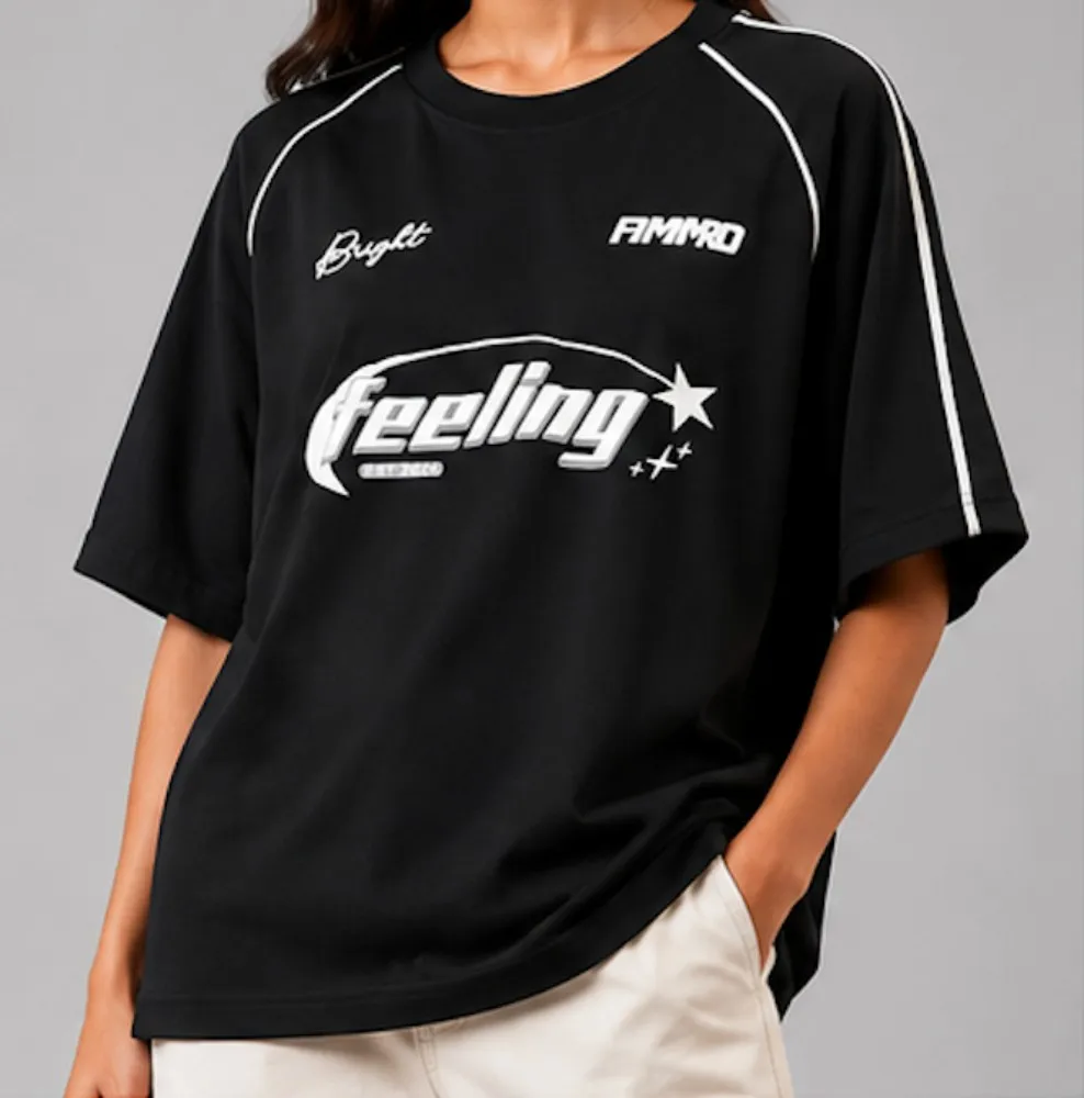 NYVAZ Women's Black Feeling Graphic Sports T-Shirt