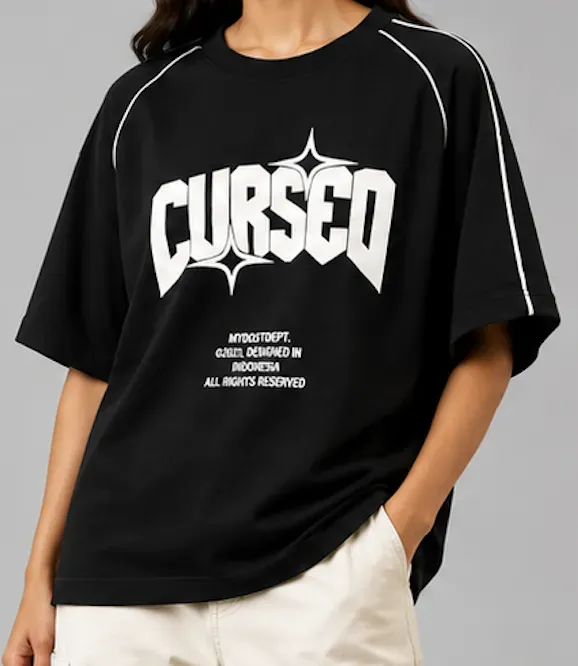 NYVAZ Women's Black Cursed Graphic Sports T-Shirt