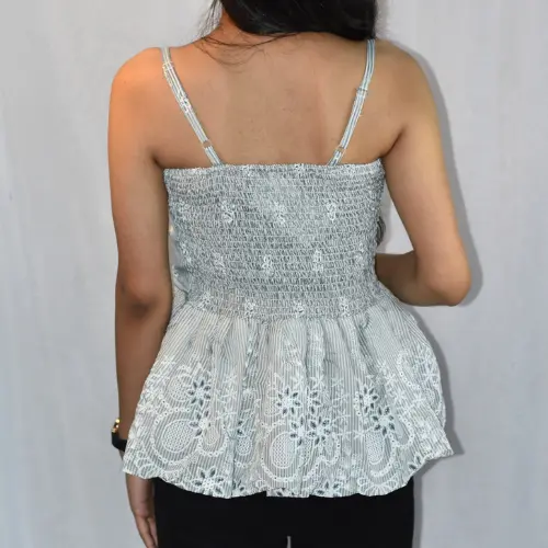 Light Sage Green & White NYVAZ Sage Bloom Smocked Peplum Top
