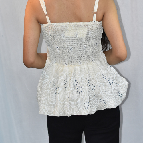 Ivory White NYVAZ Ivory Bloom Smocked Peplum Top