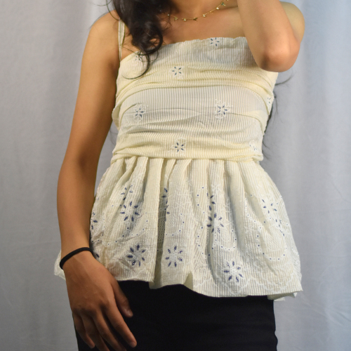 Ivory White NYVAZ Ivory Bloom Smocked Peplum Top