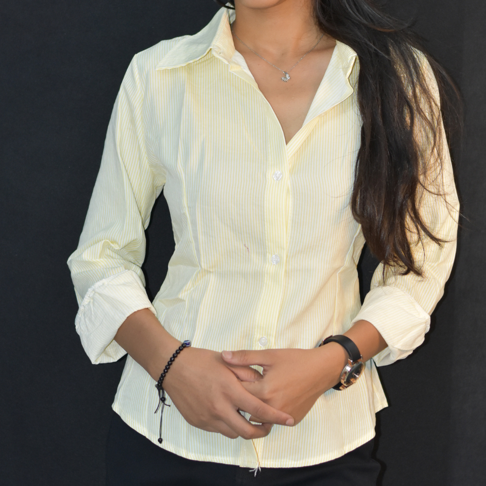 Pastel Yellow NYVAZ Women's Pastel Yellow Pinstripe Corset Back Shirt