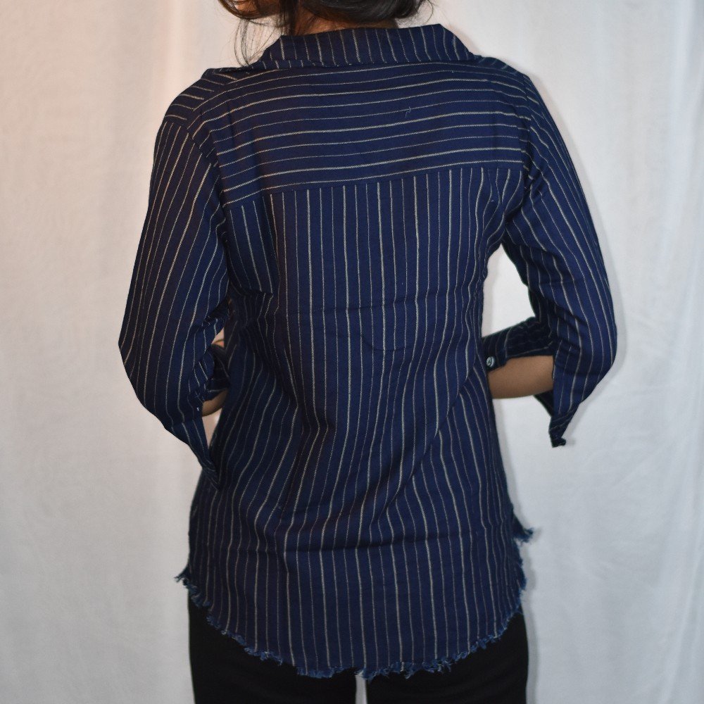 Navy Blue NYVAZ Women's Navy Pinstripe Casual Shirt
