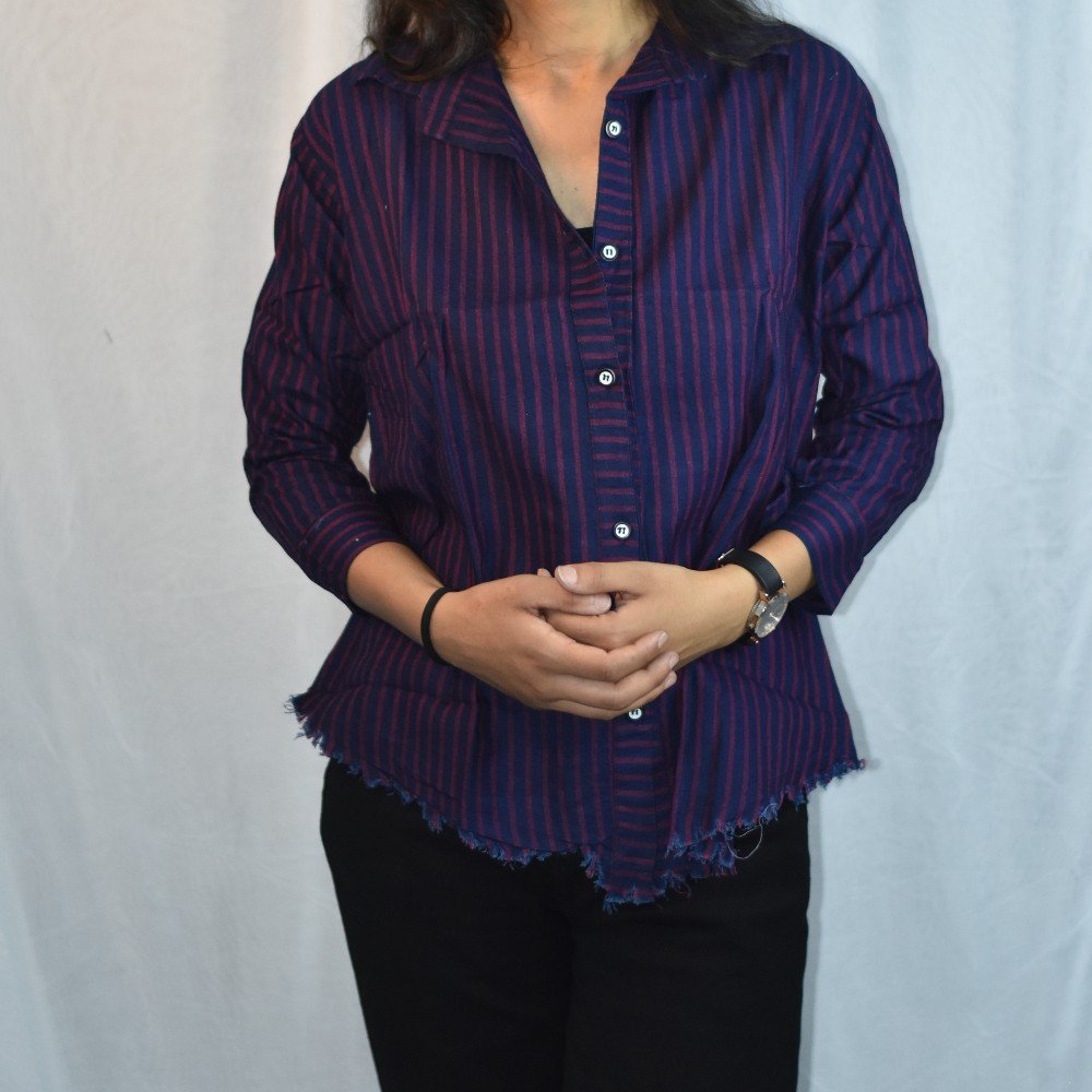 Plum Purple NYVAZ Women's Plum Stripe Casual Shirt