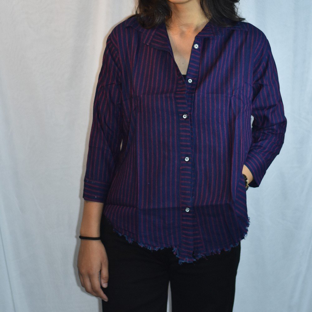 Plum Purple NYVAZ Women's Plum Stripe Casual Shirt