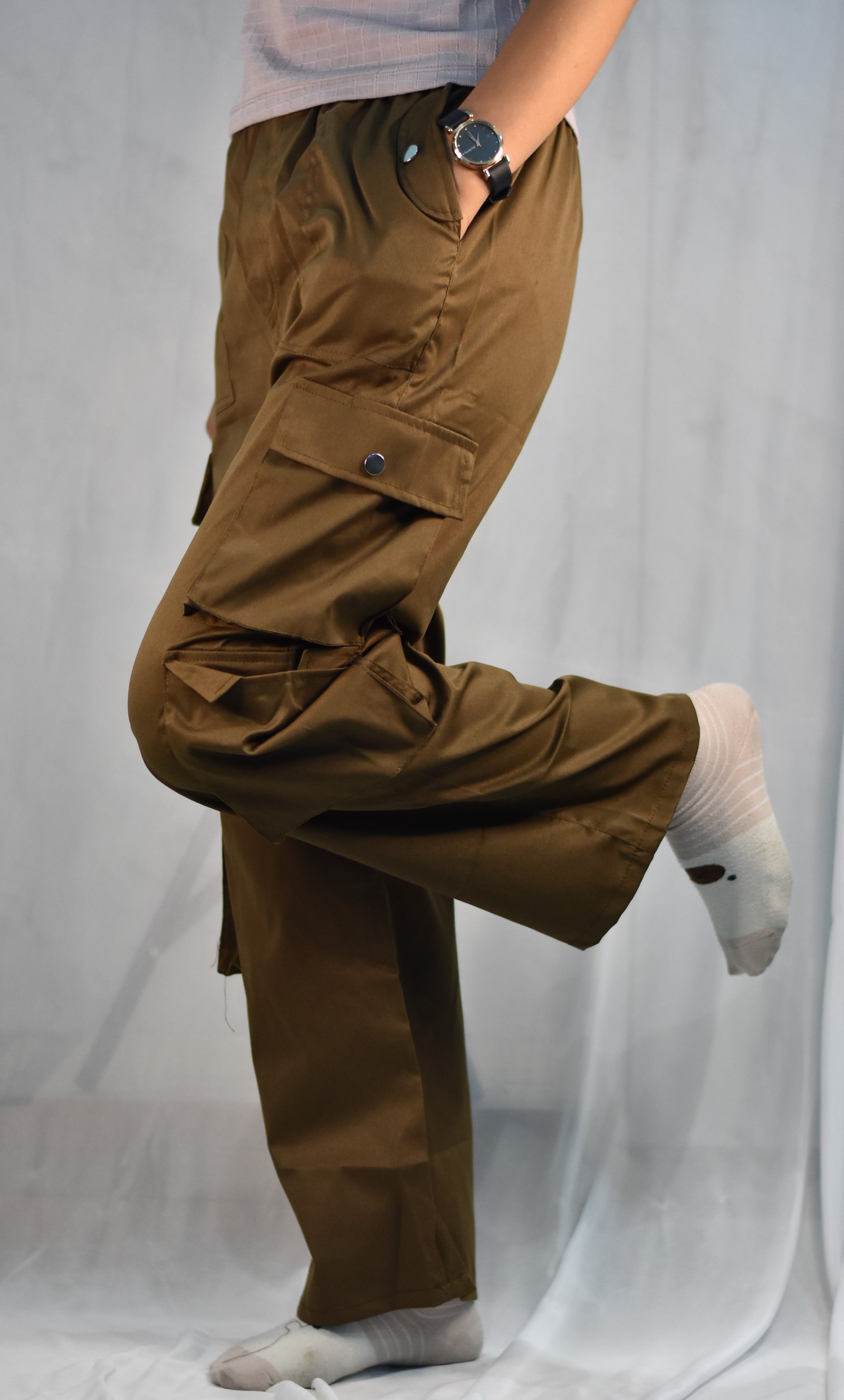 olive brown Girls Olive Brown Wide Leg Cargo Pants