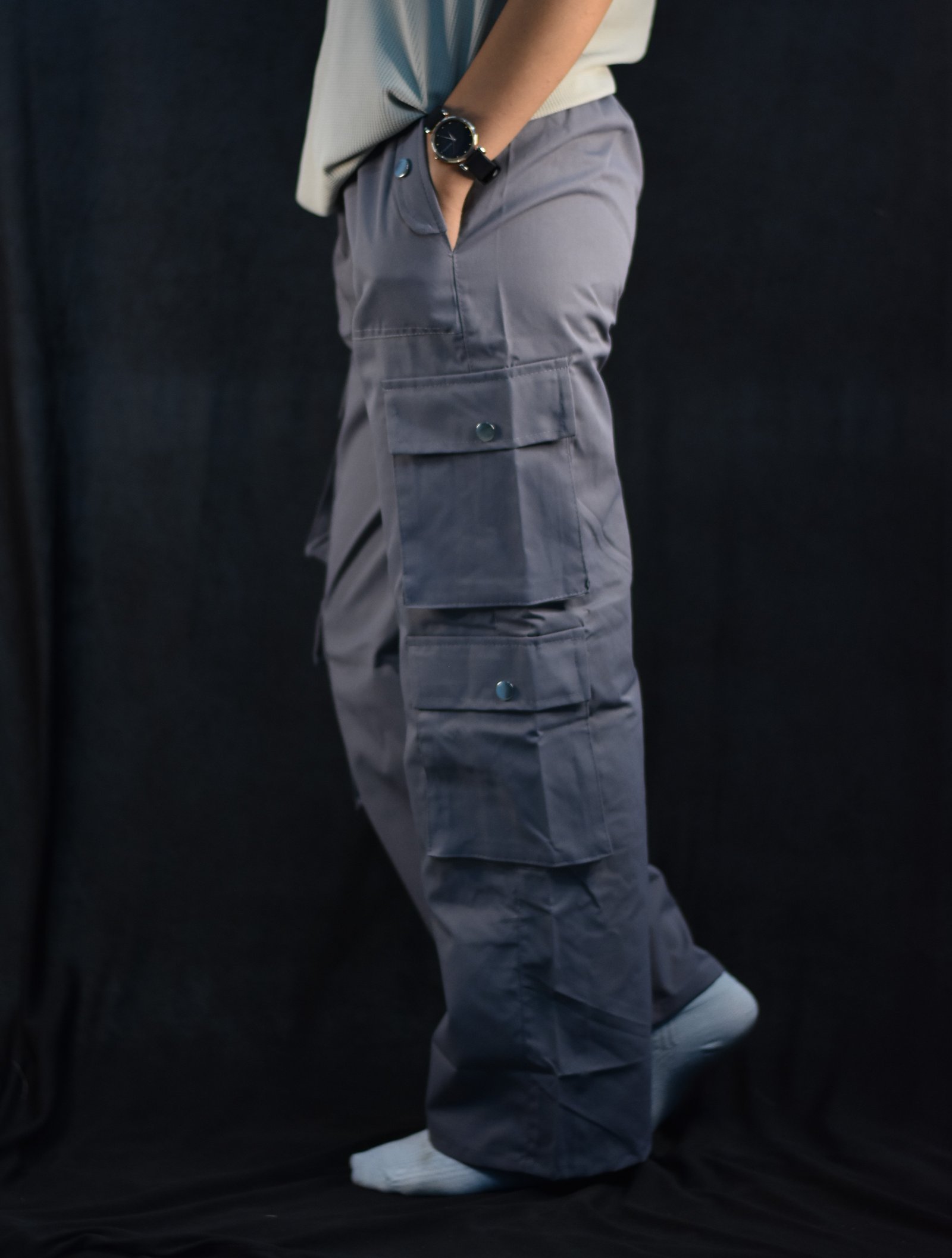 slate gray Women's Slate Gray Wide Leg Cargo Pants