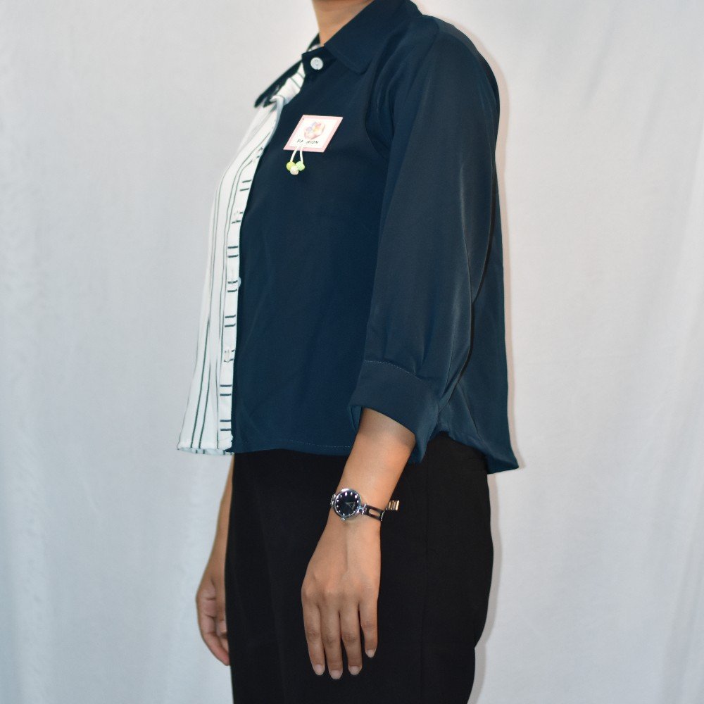 Navy Blue & White NYVAZ Women's Navy Blue Color Block Stripe Shirt