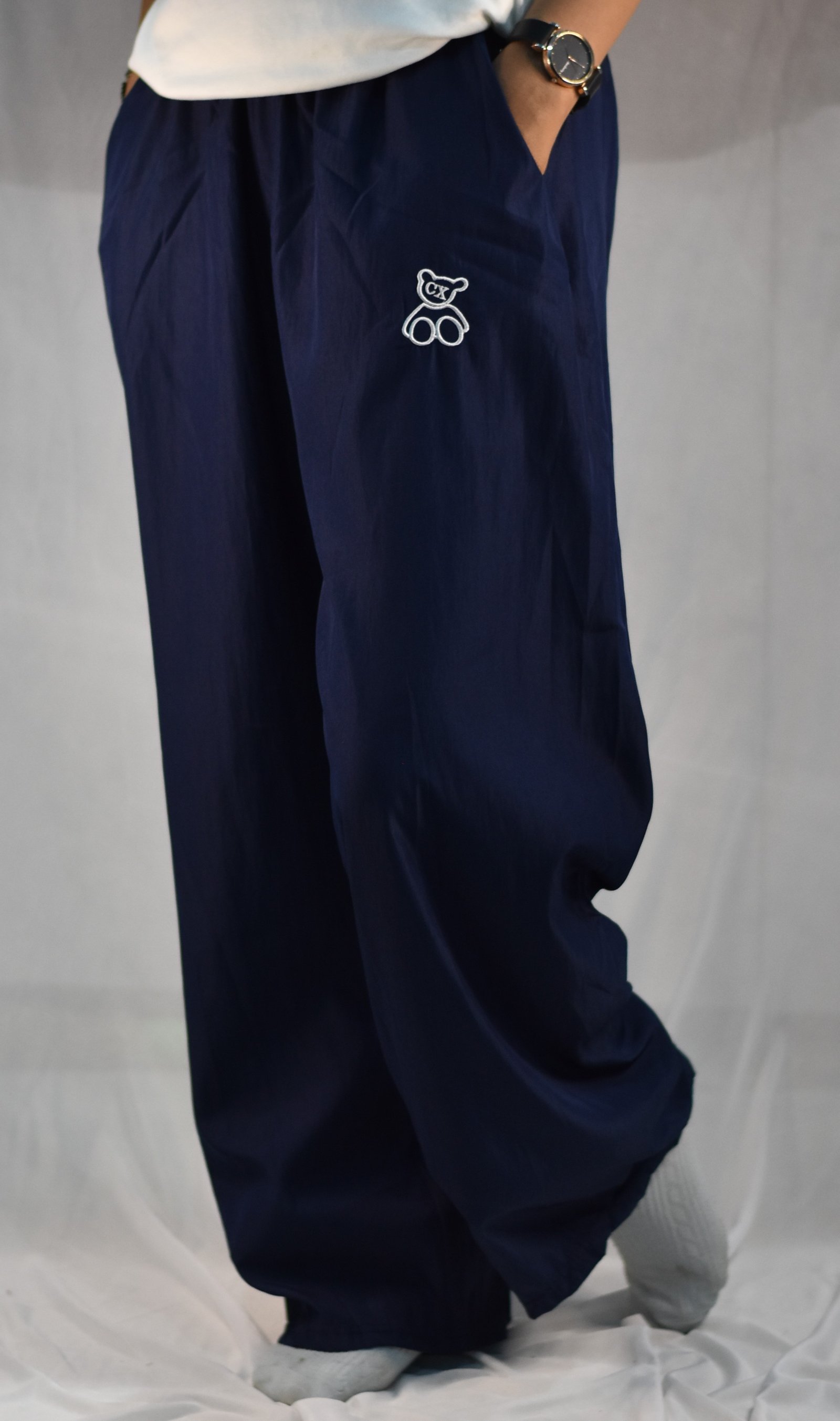 blue Nyvaz Women's Navy Blue Wide Leg Palazzo Pants with Pockets