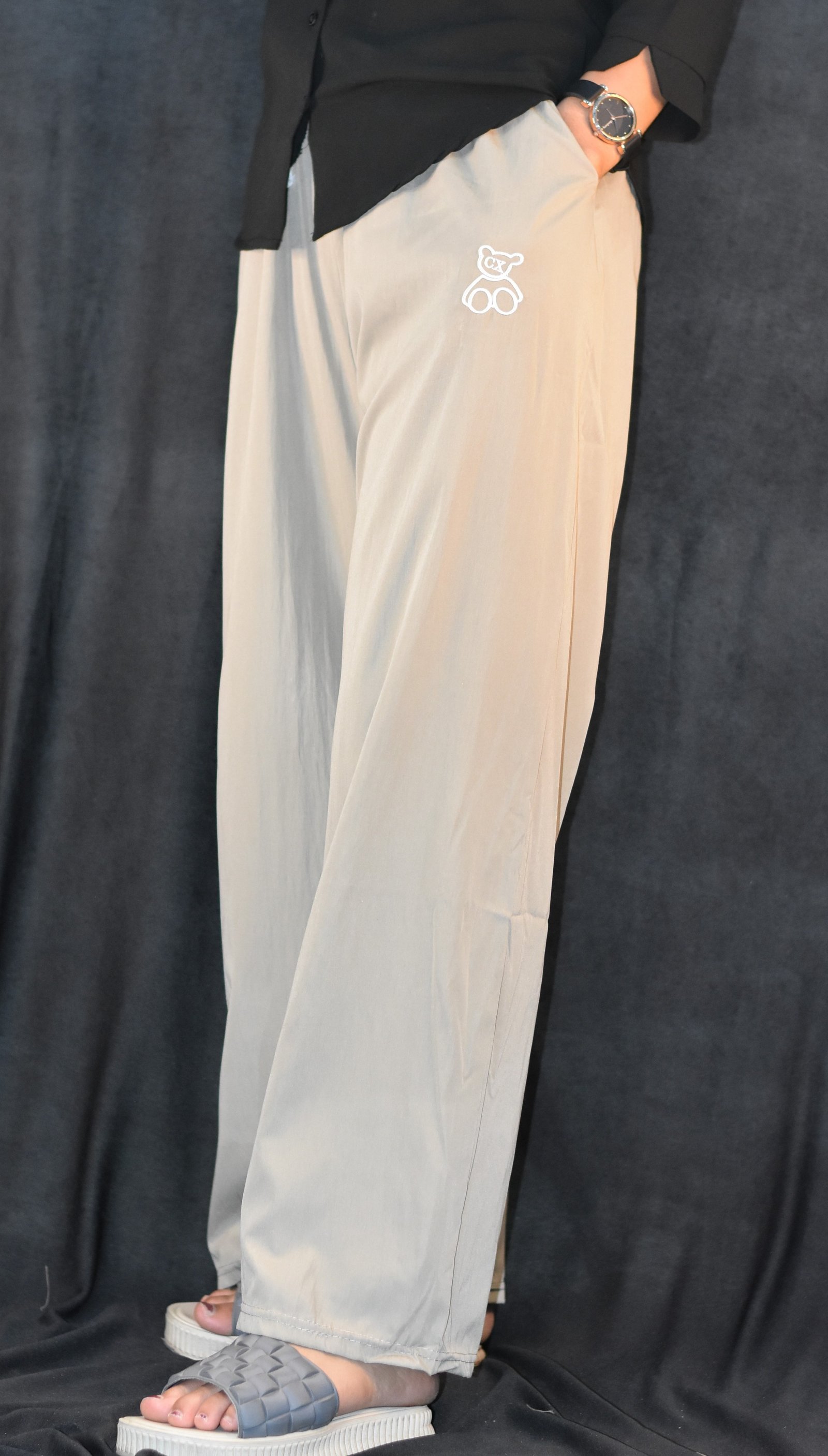 blue Women's Relaxed Wide-Leg Lounge Pants – Light Grey