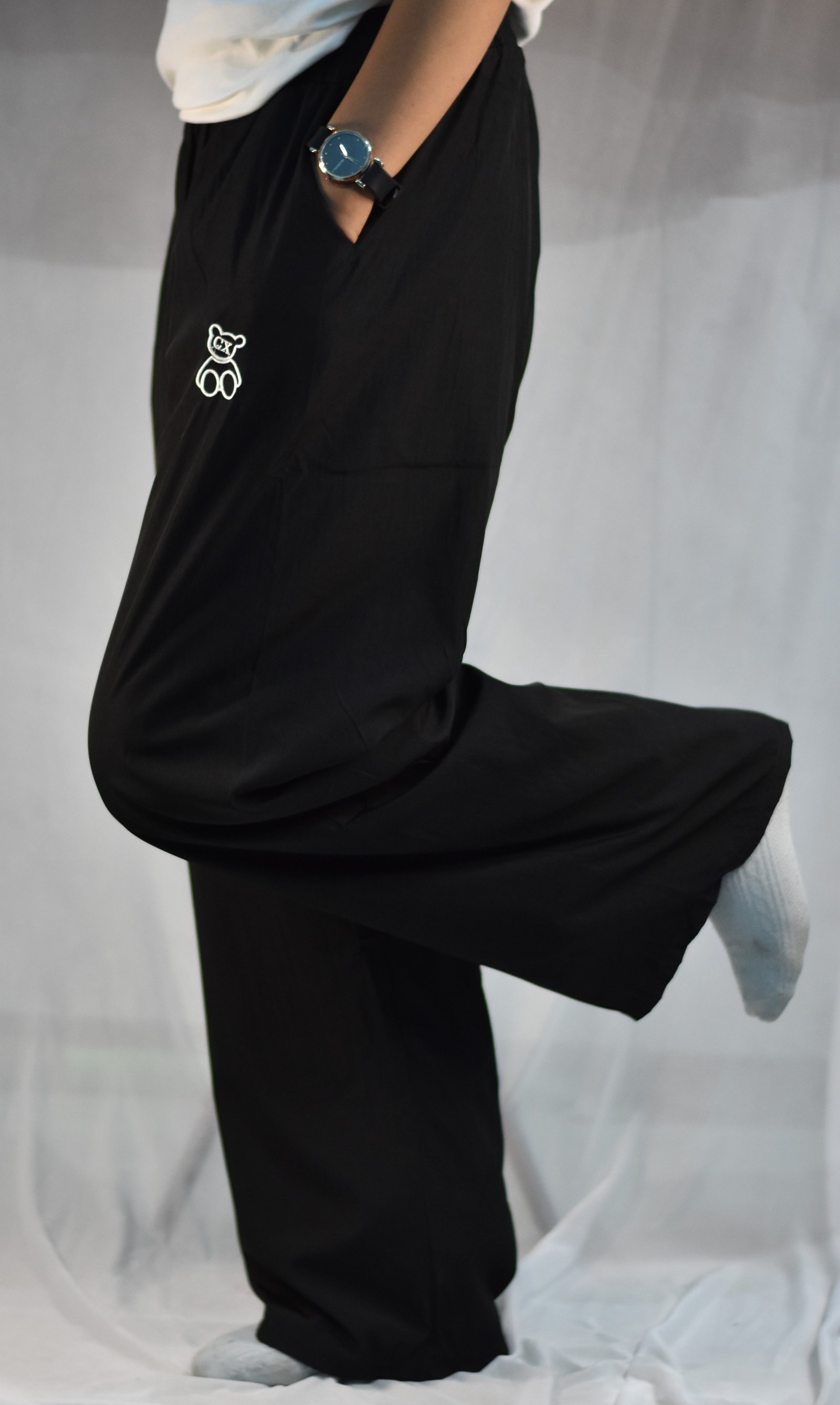 black Women's Black Wide Leg Lounge Pants