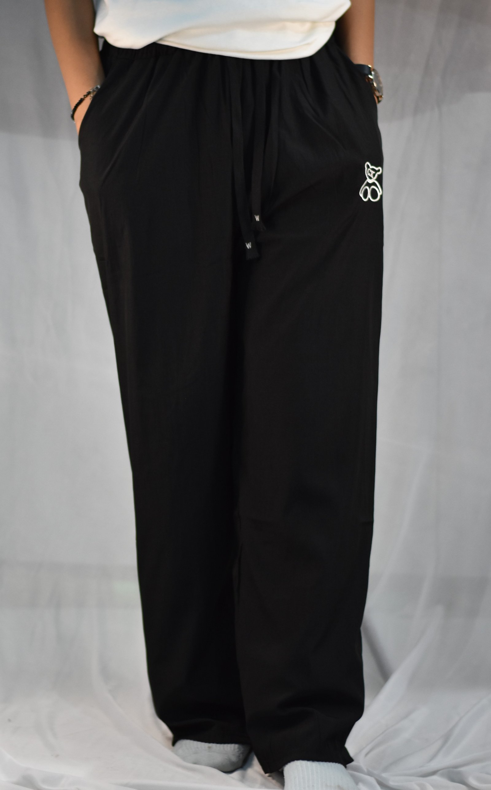black Women's Black Wide Leg Lounge Pants