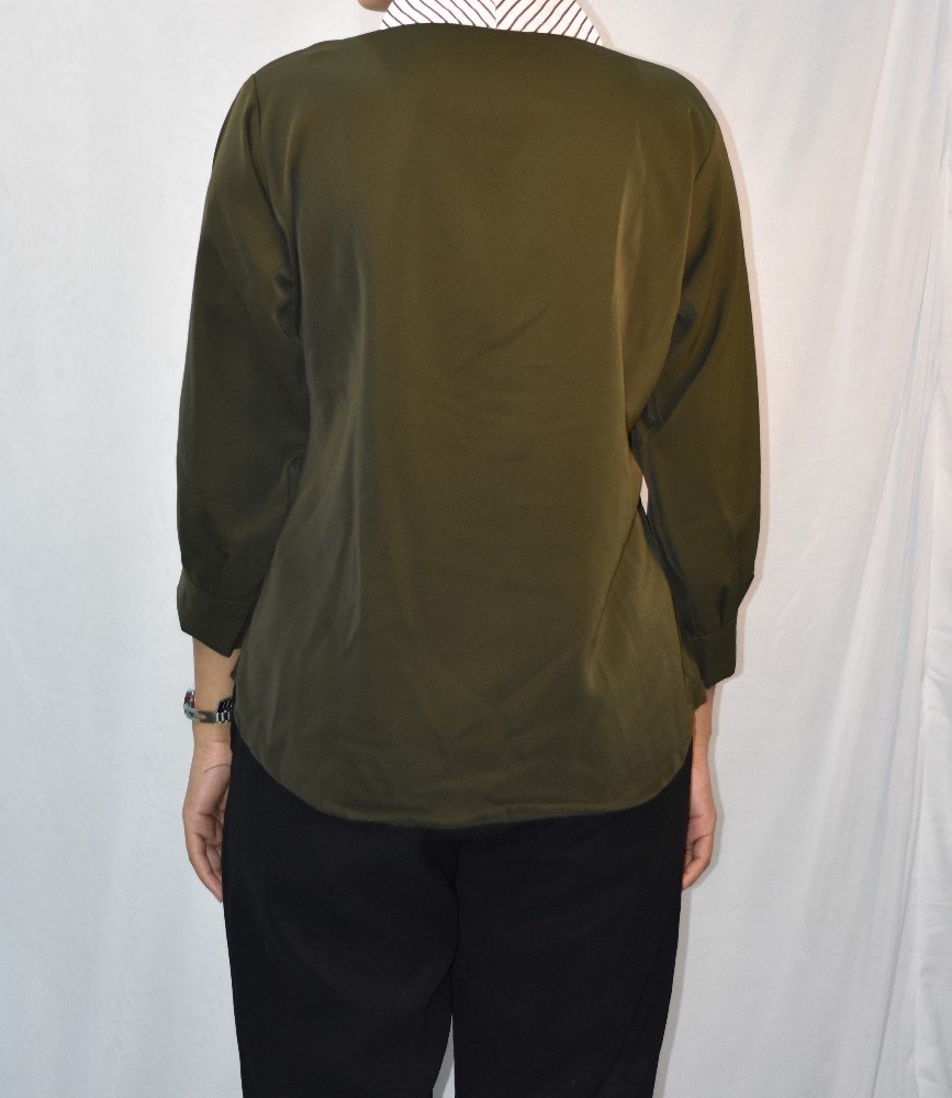 Olive Green NYVAZ Women's Olive Green Tie-Neck Formal Top
