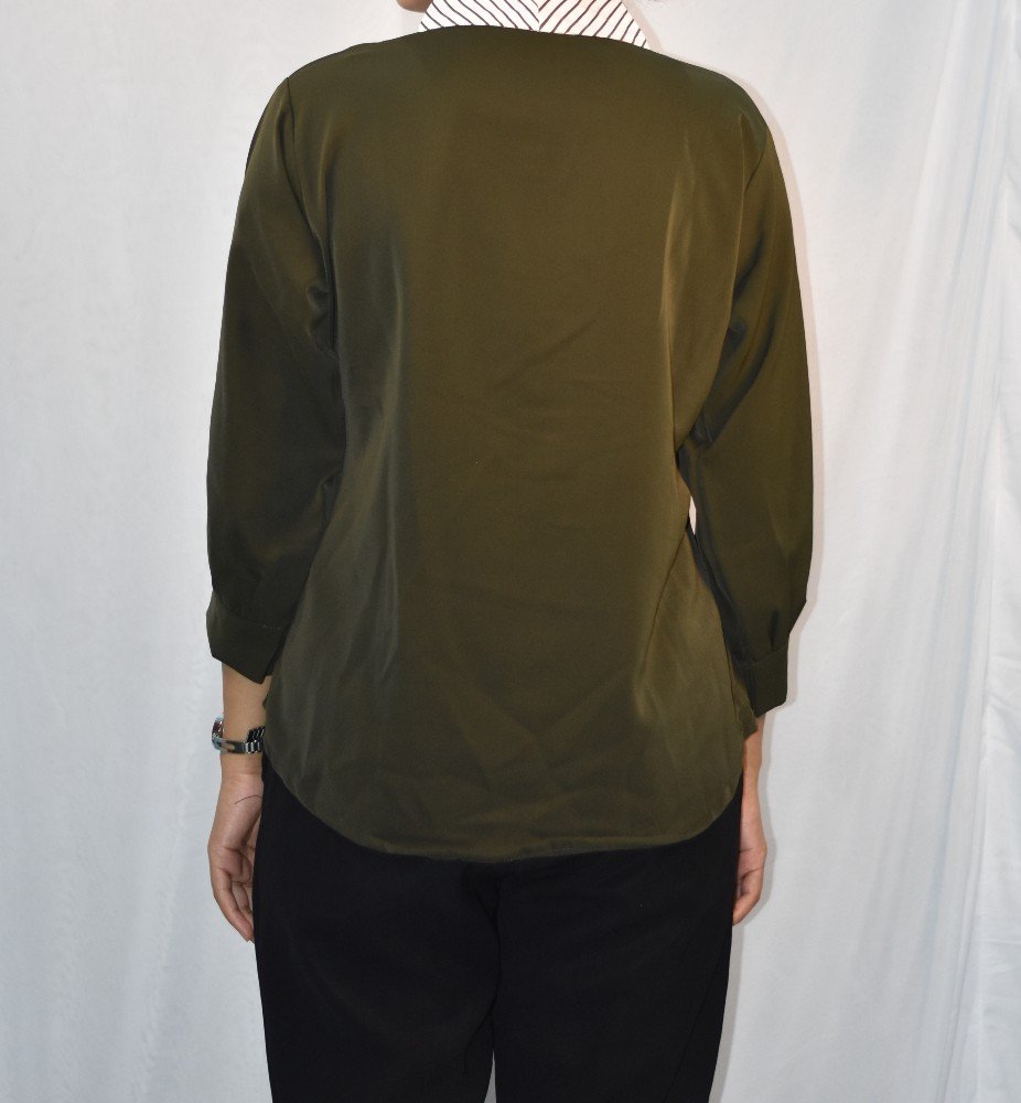 Olive Green NYVAZ Women's Olive Green Tie-Neck Formal Top