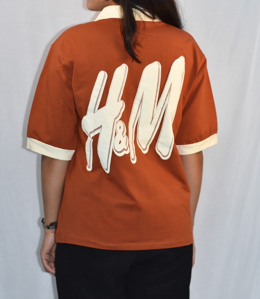 Rust Orange with Cream Collar & Sleeve Cuffs NYVAZ Women's Rust Orange Contrast Collar Polo T-Shirt