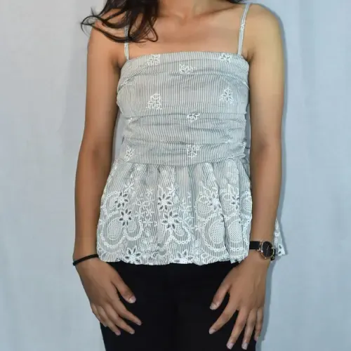 Light Sage Green & White NYVAZ Sage Bloom Smocked Peplum Top