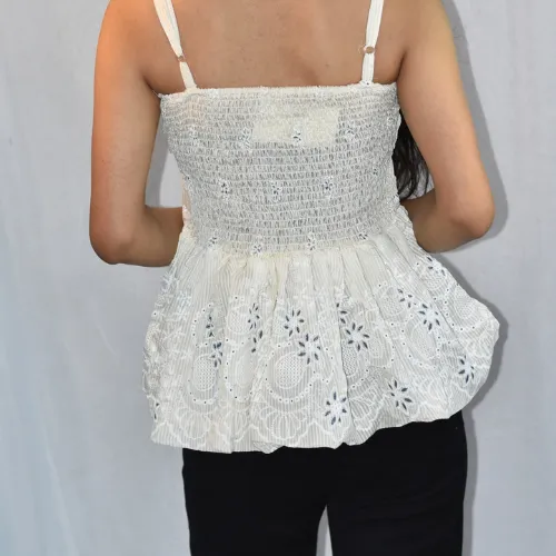 Ivory White NYVAZ Ivory Bloom Smocked Peplum Top