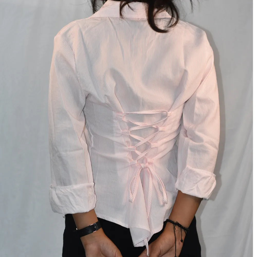 Blush Pink NYVAZ Women's Blush Pinstripe Corset Back Shirt