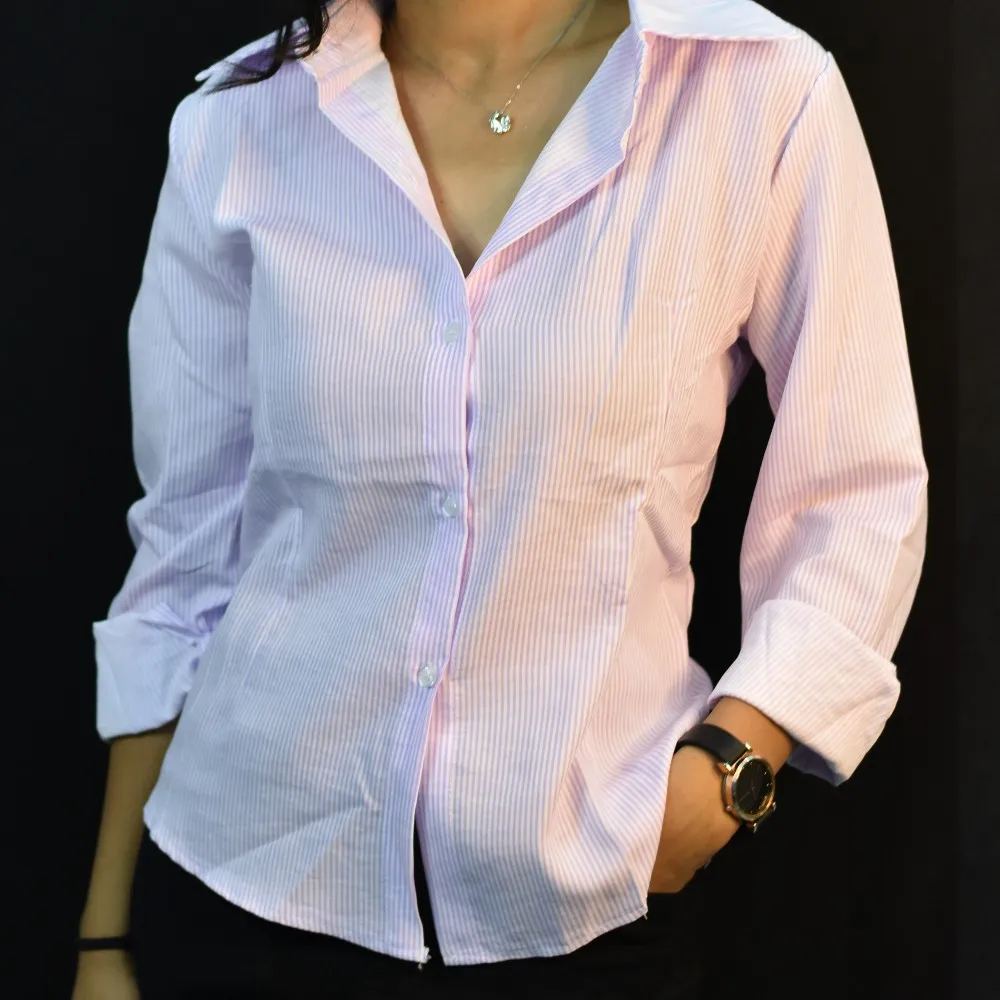 Lavender NYVAZ Women's Lavender Pinstripe Corset Back Shirt