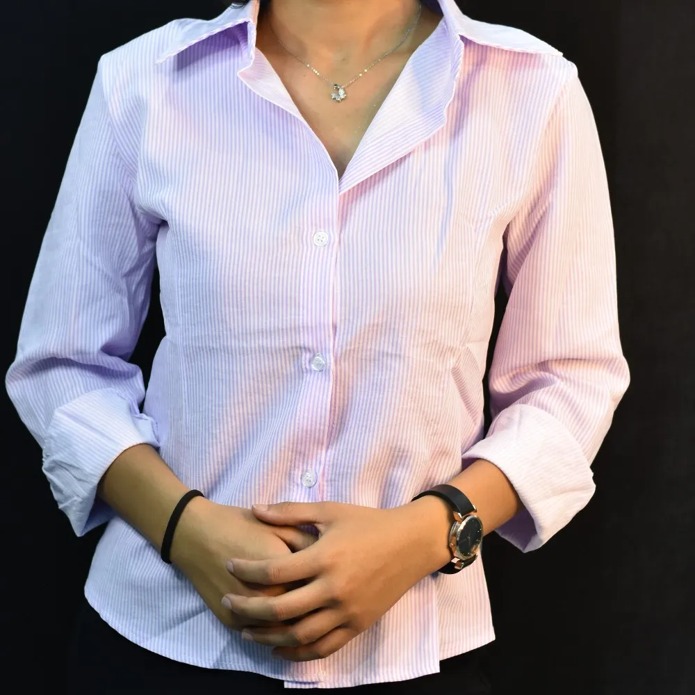 Lavender NYVAZ Women's Lavender Pinstripe Corset Back Shirt