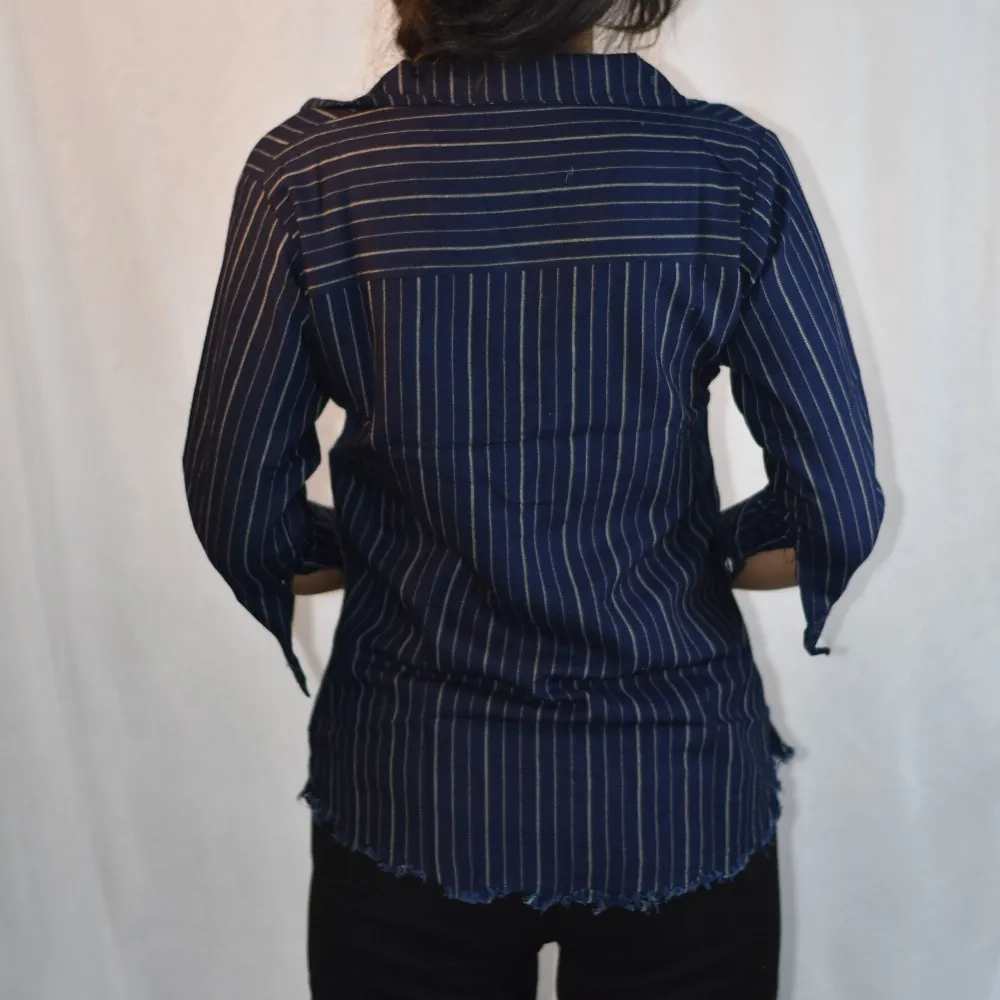 Navy Blue NYVAZ Women's Navy Pinstripe Casual Shirt