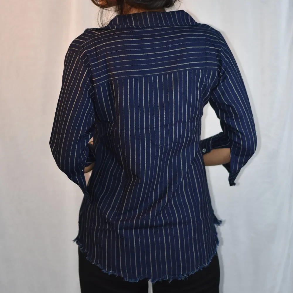 Navy Blue NYVAZ Women's Navy Pinstripe Casual Shirt